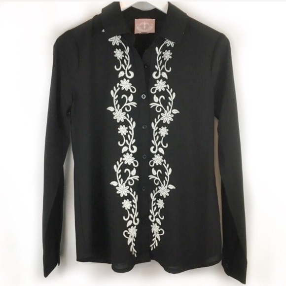 Romeo & Juliet Couture Tops - Romeo & Juliet Couture Black Embroidered Shirt